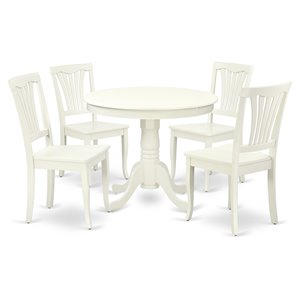 Pemberly Row Antique 5-piece Wood Dining Set with Slatted Chairs in White
