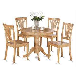 Pemberly Row Antique 5-piece Wood Round Table and Dining Chair Set in Oak