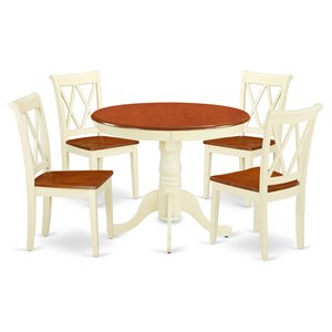 Pemberly Row Antique 5-piece Dining Set with X-Back Chair in Cherry