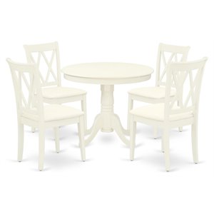 Pemberly Row Antique 5-piece Dining Set with Double X-Back Chairs in White