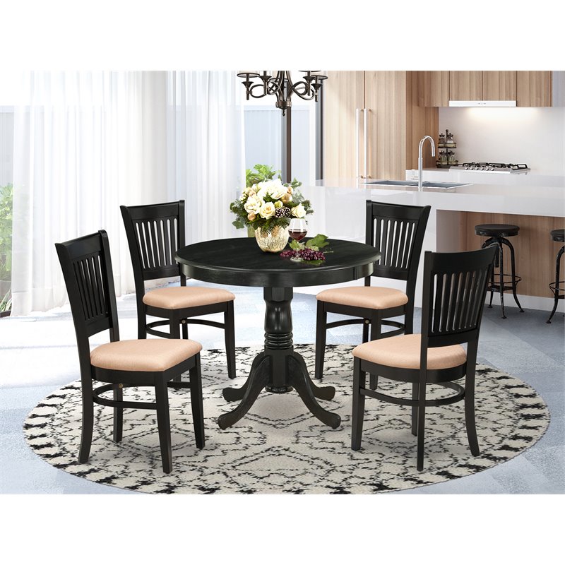 Pemberly Row Antique 5-piece Wood Dining Set with Fabric Seat in Black