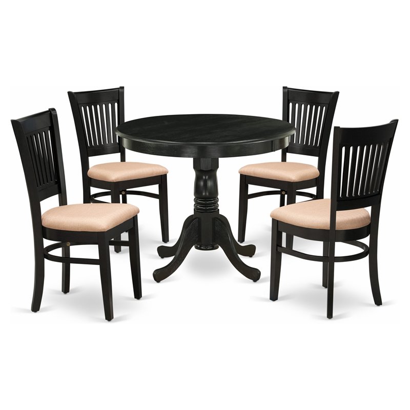 Pemberly Row Antique 5-piece Wood Dining Set with Fabric Seat in Black