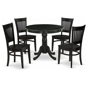 Pemberly Row Antique 5-piece Dining Set with Slatted Chair Back in Black