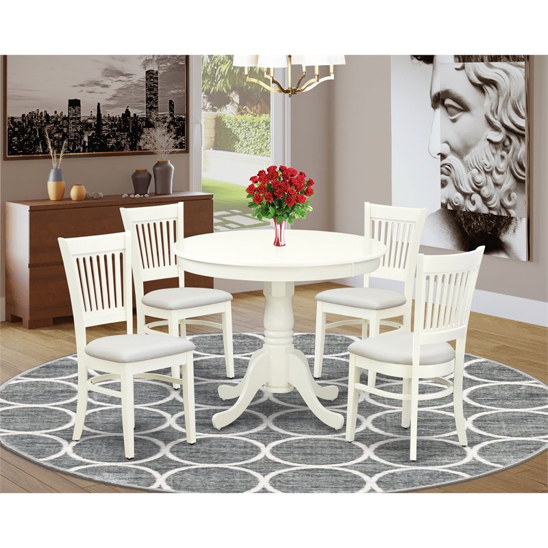 Pemberly Row Antique 5-piece Dining Set with Fabric Seat in Linen White