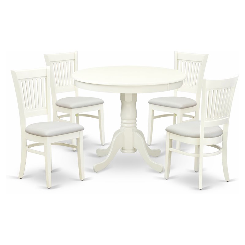 Pemberly Row Antique 5-piece Dining Set with Fabric Seat in Linen White