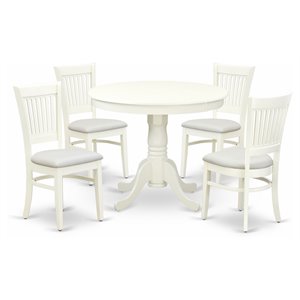 Pemberly Row Antique 5-piece Dining Set with Fabric Seat in Linen White