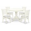 Pemberly Row Antique 5-piece Dining Set with Fabric Seat in Linen White