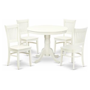 Pemberly Row Antique 5-piece Dining Table Slatted Chairs in Linen White