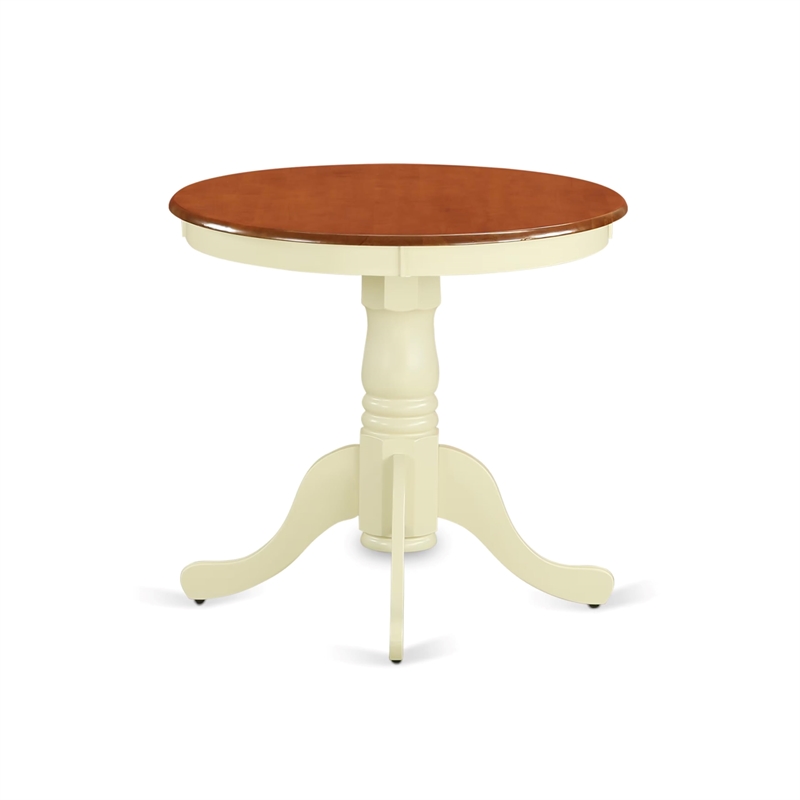 Pemberly Row Traditional Round Rubber Wood Dining Table in Cream/Cherry