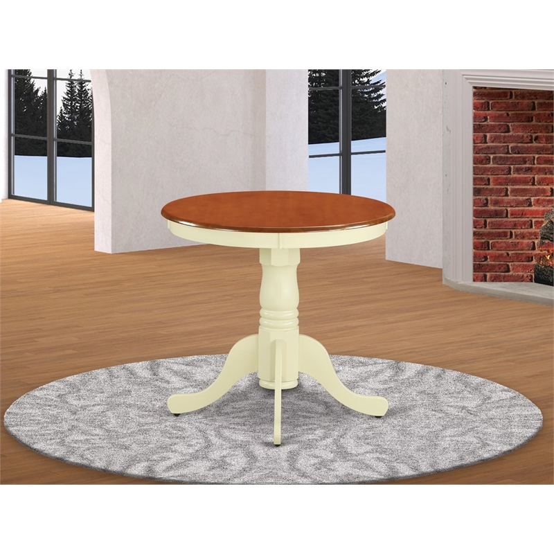 Pemberly Row Traditional Round Rubber Wood Dining Table in Cream/Cherry