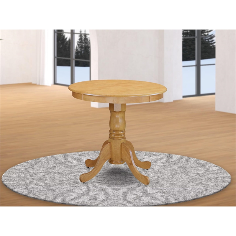 Pemberly Row Traditional Round Rubber Wood Dining Table in Oak