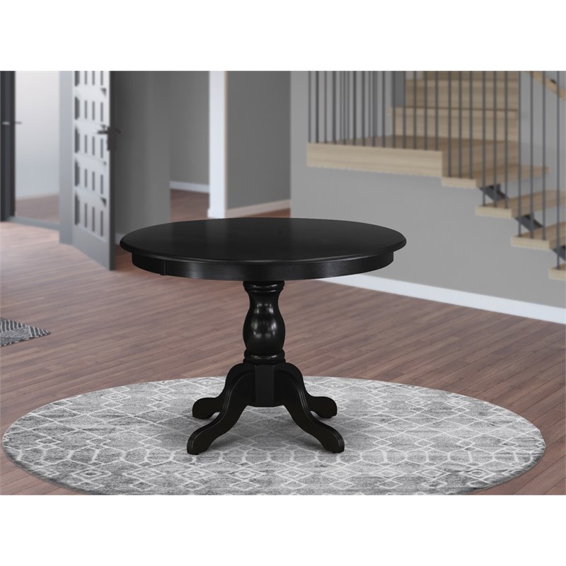 Pemberly Row Traditional Wood Dining Table with Pedestal Legs in Black