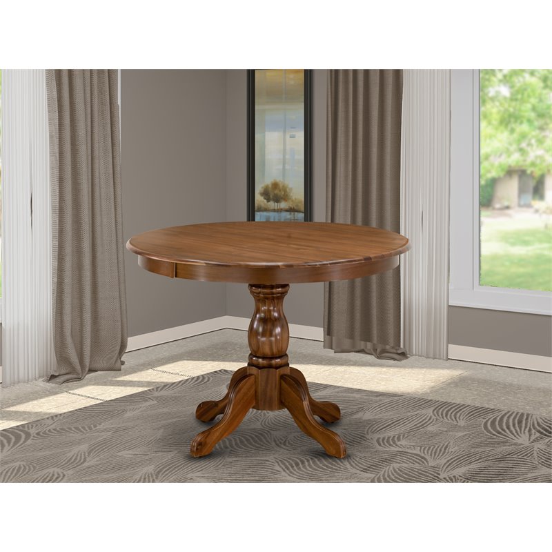 Pemberly Row Traditional Wood Dining Table with Pedestal Legs in Walnut