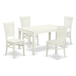 Pemberly Row 5-piece Dining Set with Slatted Back in Linen White