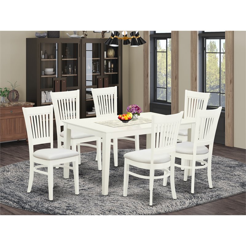 Pemberly Row 7-piece Wood Dining Set with Fabric Seat in White