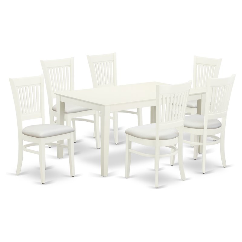 Pemberly Row 7-piece Wood Dining Set with Fabric Seat in White