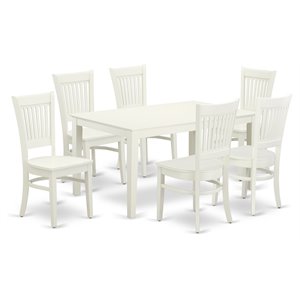 Pemberly Row 7-piece Dining Set with Wood Chairs in Linen White