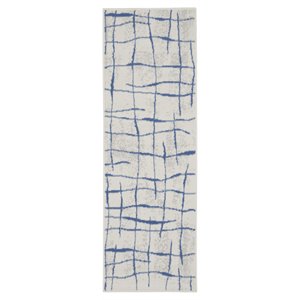 Pemberly Row 24x96&quot Runner Fabric Linear Area Rug in Blue/Ivory