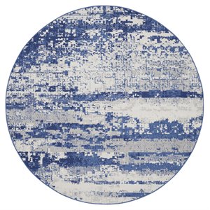 Pemberly Row 60x60&quot Round Fabric Low-profile Area Rug in Navy/Ivory