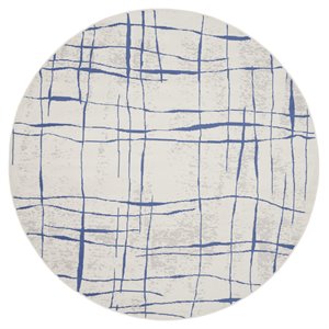 Pemberly Row 60x60&quot Round Fabric Abstract Linear Area Rug in Ivory