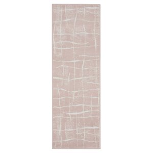 Pemberly Row 24x96&quot Runner Fabric Linear Area Rug in Ivory/Pink