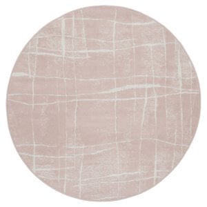Pemberly Row 60x60&quot Round Fabric Abstract Linear Area Rug in Pink