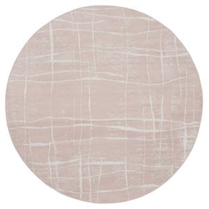 Pemberly Row 96x96&quot Round Fabric Abstract Linear Area Rug in Pink
