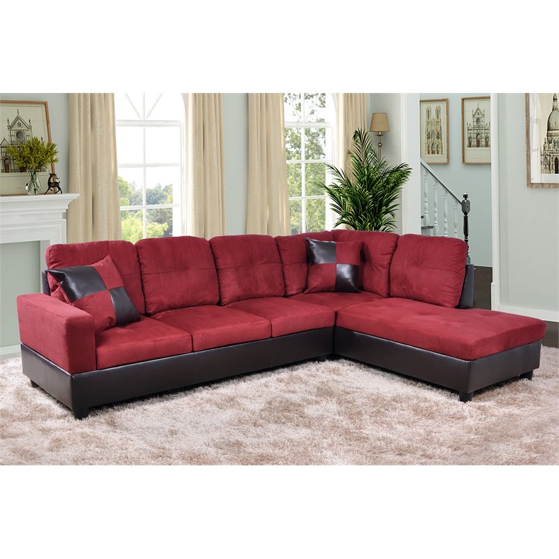 Pemberly Row Microfiber Fabric Right Facing Sectional in Red