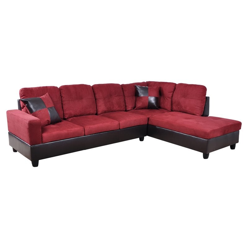 Pemberly Row Microfiber Fabric Right Facing Sectional in Red