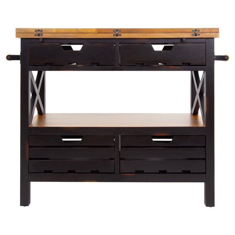 Pemberly Row Modern Farmhouse Wood Kitchen Island in Black Finish
