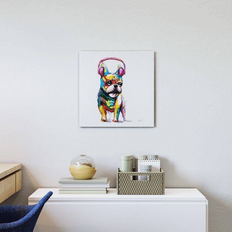 Pemberly Row Dog Beats Wood Gallery Wrapped Wall Art in Multi-Color