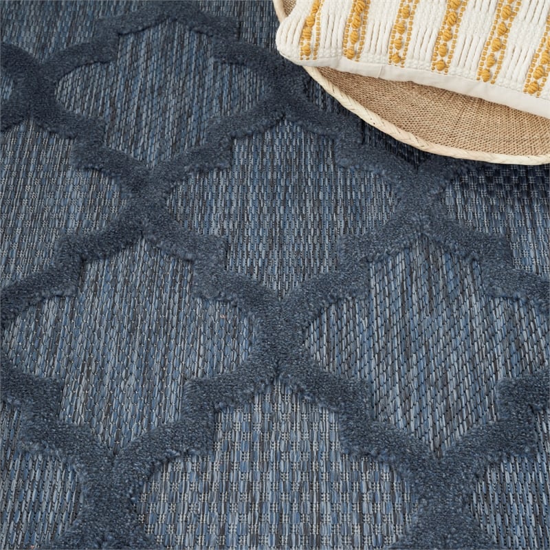 Pemberly Row Coastal Easy Care 4'x6' Navy Blue Indoor/Outdoor Rug