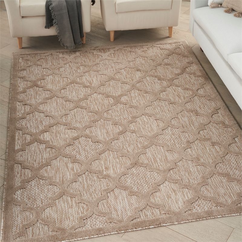 Pemberly Row Easy Care 5'x7' Fabric Natural Beige Modern Indoor/Outdoor Rug