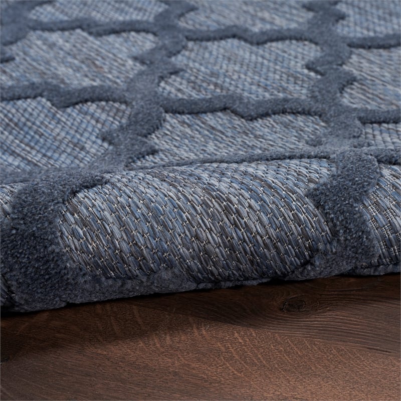 Pemberly Row Easy Care 5'x7' Fabric Navy Blue Modern Indoor/Outdoor Rug