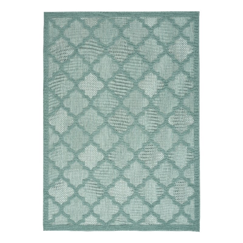 Pemberly Row Easy Care 6'x9' Fabric Aqua Teal Modern Indoor/Outdoor Rug