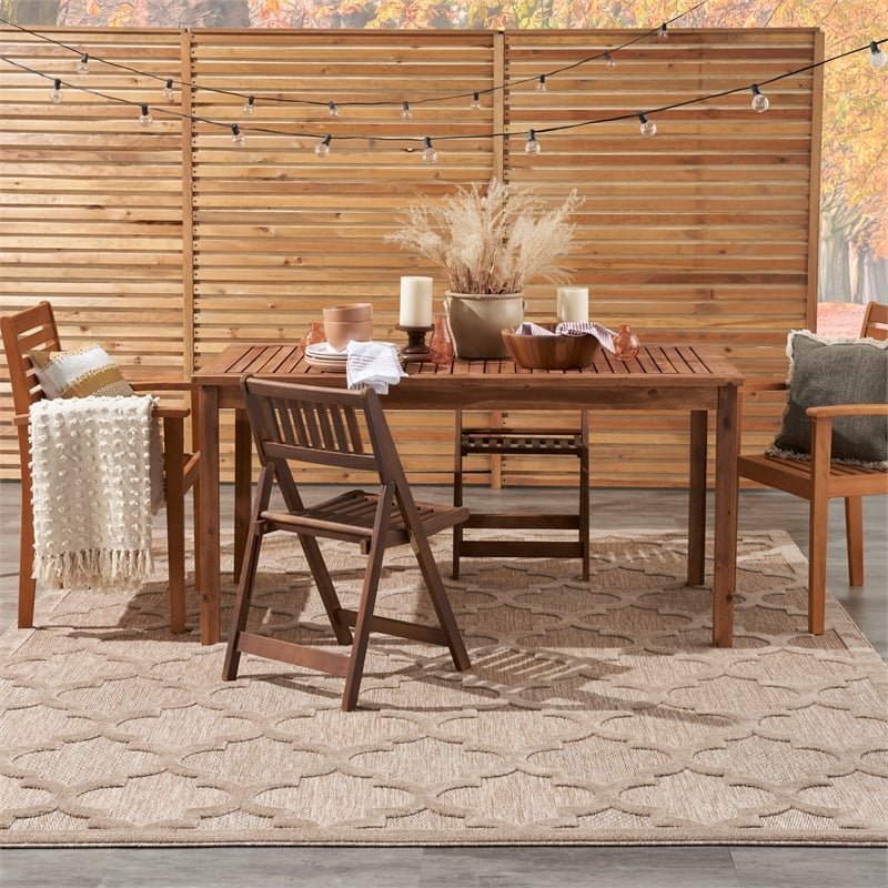 Pemberly Row Easy Care 7'x10' Fabric Natural Beige Modern Rug