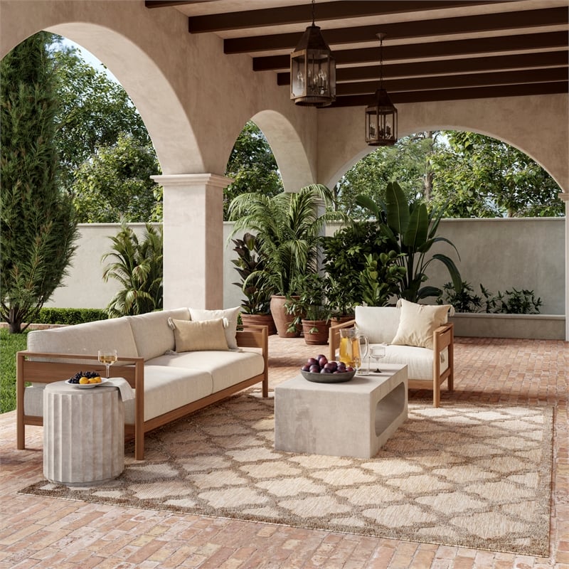 Pemberly Row Easy Care 7'x10' Fabric Natural Beige Modern Rug