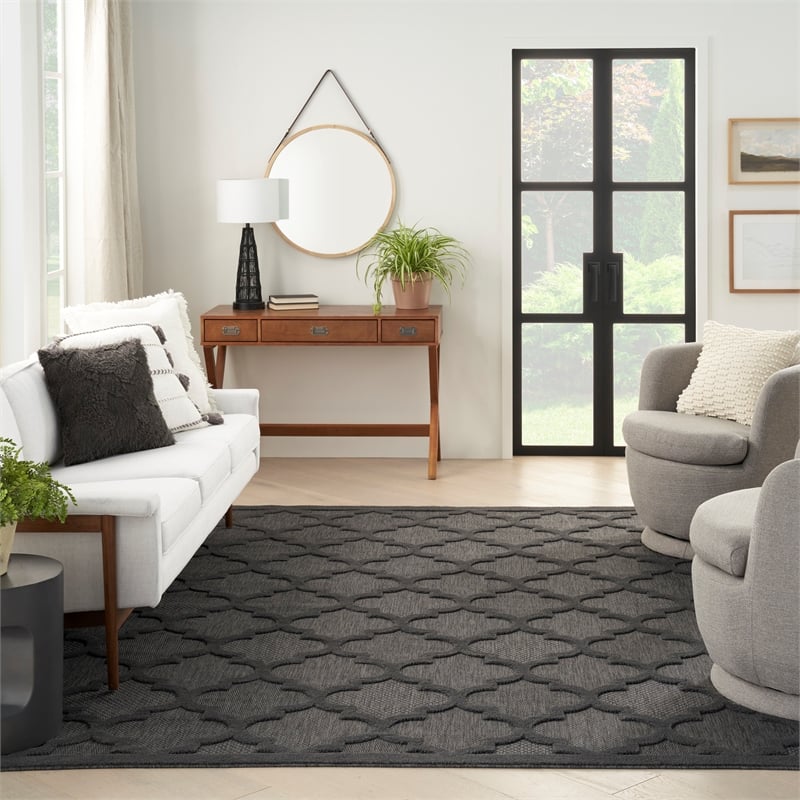 Pemberly Row Easy Care 8'x10' Fabric Charcoal Black Modern Rug