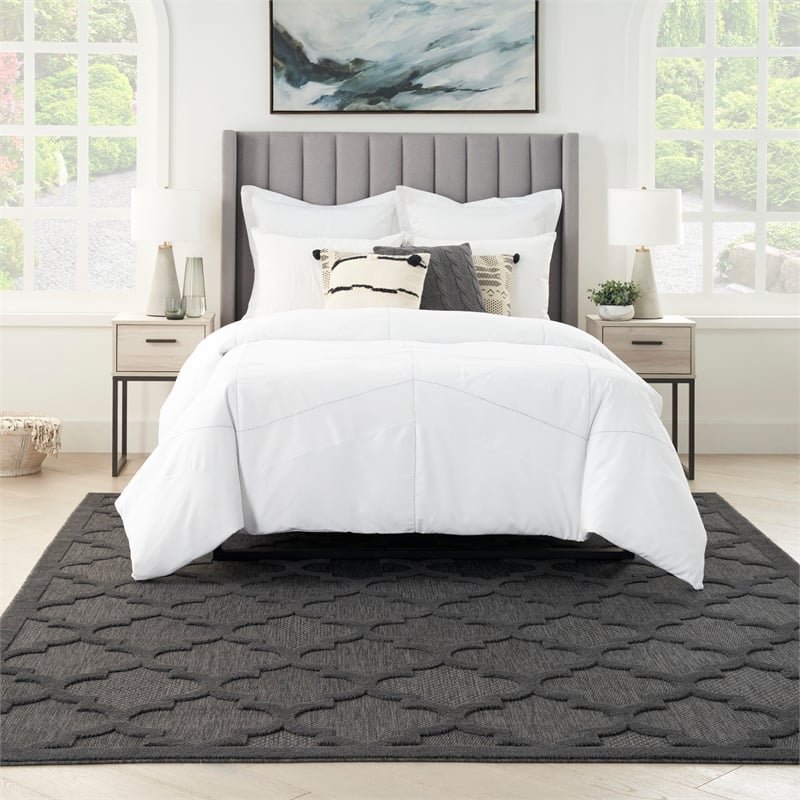 Pemberly Row Easy Care 8'x10' Fabric Charcoal Black Modern Rug
