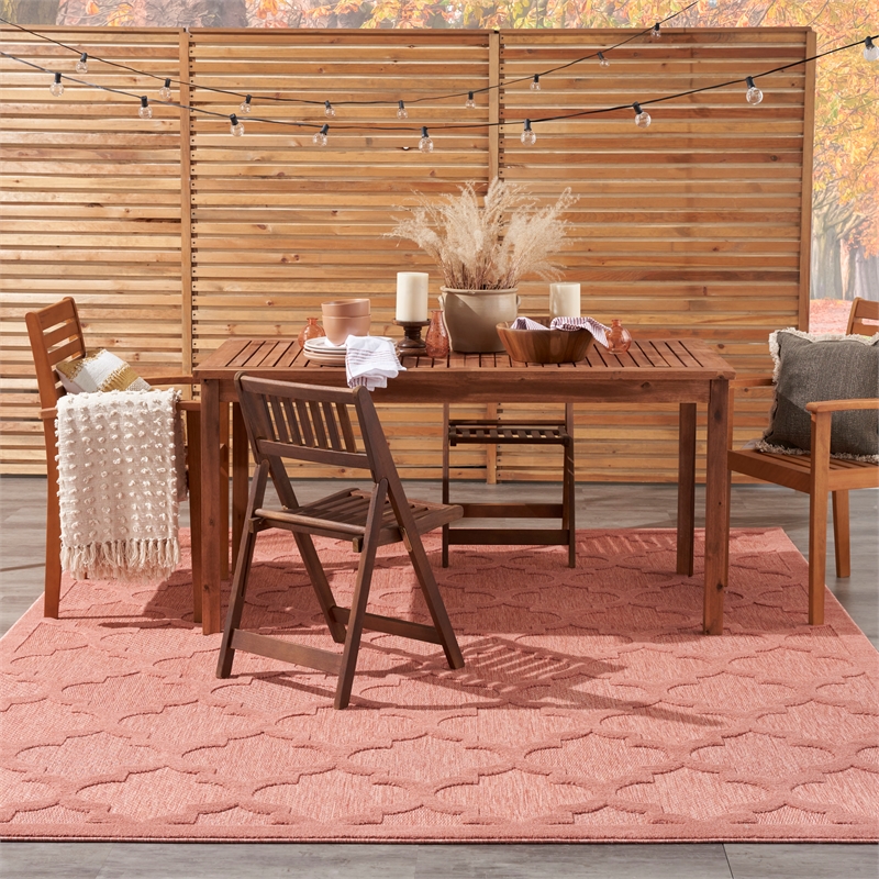 Pemberly Row Easy Care 8'x10' Fabric Coral Orange Modern Indoor/Outdoor Rug