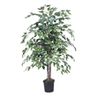 Pemberly Row 4' Artificial Variegated Ficus Bush with Black Pot in Green/White