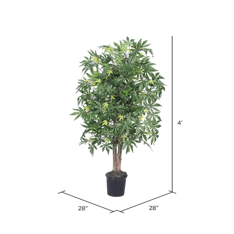 Pemberly Row 4' Artificial Japanese Maple Bush with Black Plastic Pot in Green