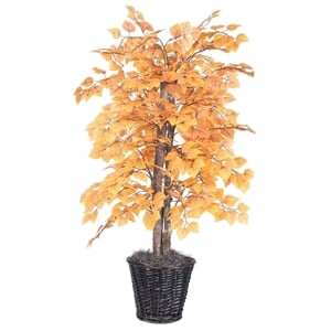 Pemberly Row 4' Artificial Aspen Bush with Rattan Basket in Orange