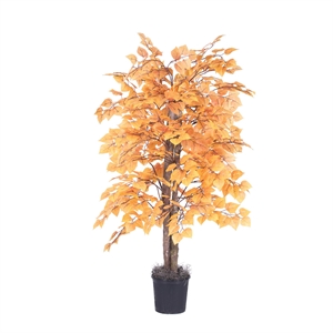 Pemberly Row 4' Artificial Aspen Bush with Black Plastic Pot in Orange