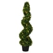 Pemberly Row 3' Plastic Artificial Potted Boxwood Spiral Tree with LED in Green