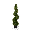 Pemberly Row 3' Plastic Artificial Potted Boxwood Spiral Tree with LED in Green
