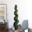 Pemberly Row 4' Plastic Artificial Potted Boxwood Spiral Tree in Green