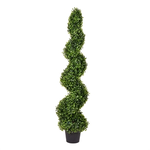 Pemberly Row 4' Plastic Artificial Potted Boxwood Spiral Tree in Green