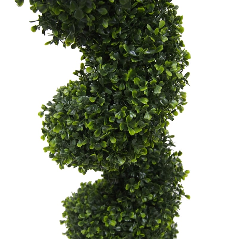 Pemberly Row 4' Plastic Artificial Potted Boxwood Spiral Tree in Green