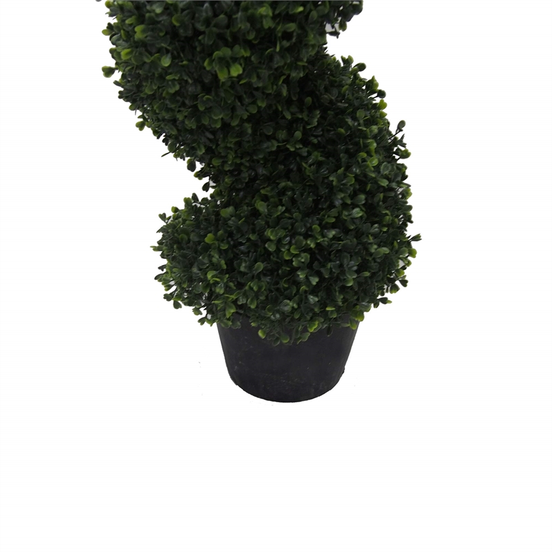 Pemberly Row 4' Plastic Artificial Potted Boxwood Spiral Tree in Green